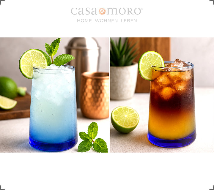 Set di 4 bicchieri da long drink blu - adatti per caffè freddo, aperitivi o cocktail