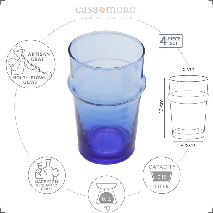 Bicchiere blu con rappresentazione grafica di dimensioni e volume - ideale per espresso o macchiato