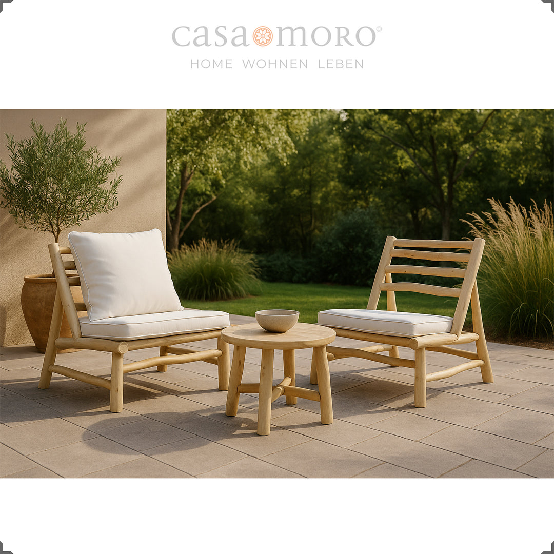 Teakholz Sessel 2er Set mit Polstern, Lounge-Stil für garten, Terrasse und Balkon