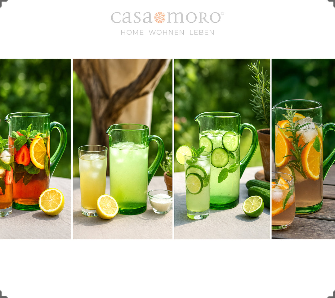 Caraffa in vetro con struttura fine e manico elegante - espressiva in verde