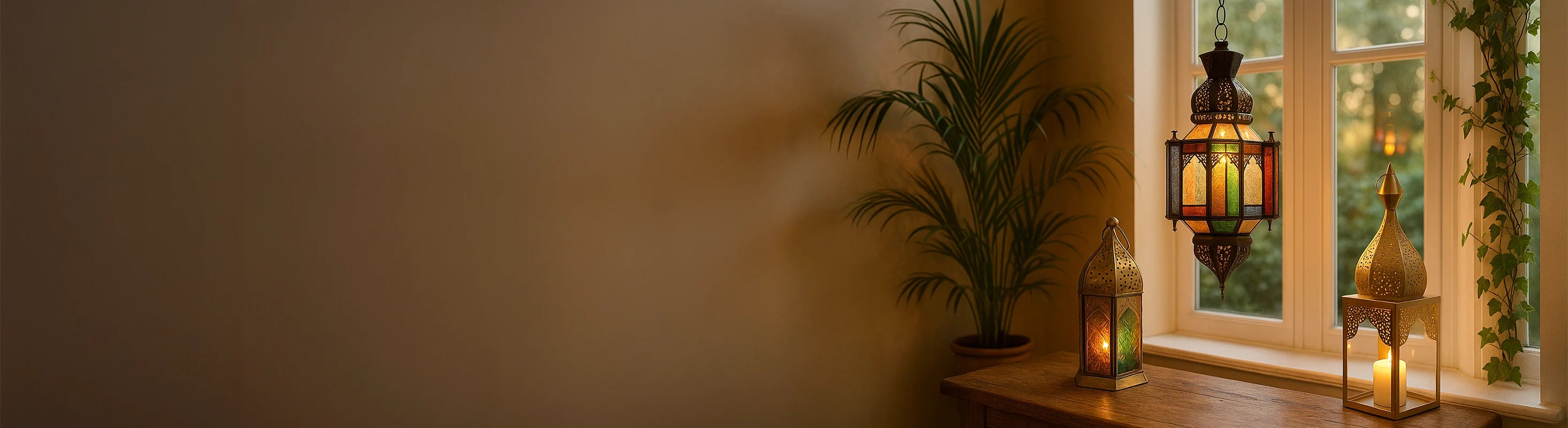 Lanterne di vetro – Lanterne orientali in vetro in metallo e vetro sul davanzale - illuminazione fatta a mano a lume di candela.