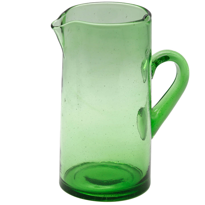 Caraffa in vetro da 1 litro con manico – verde, soffiata a mano e facile da pulire