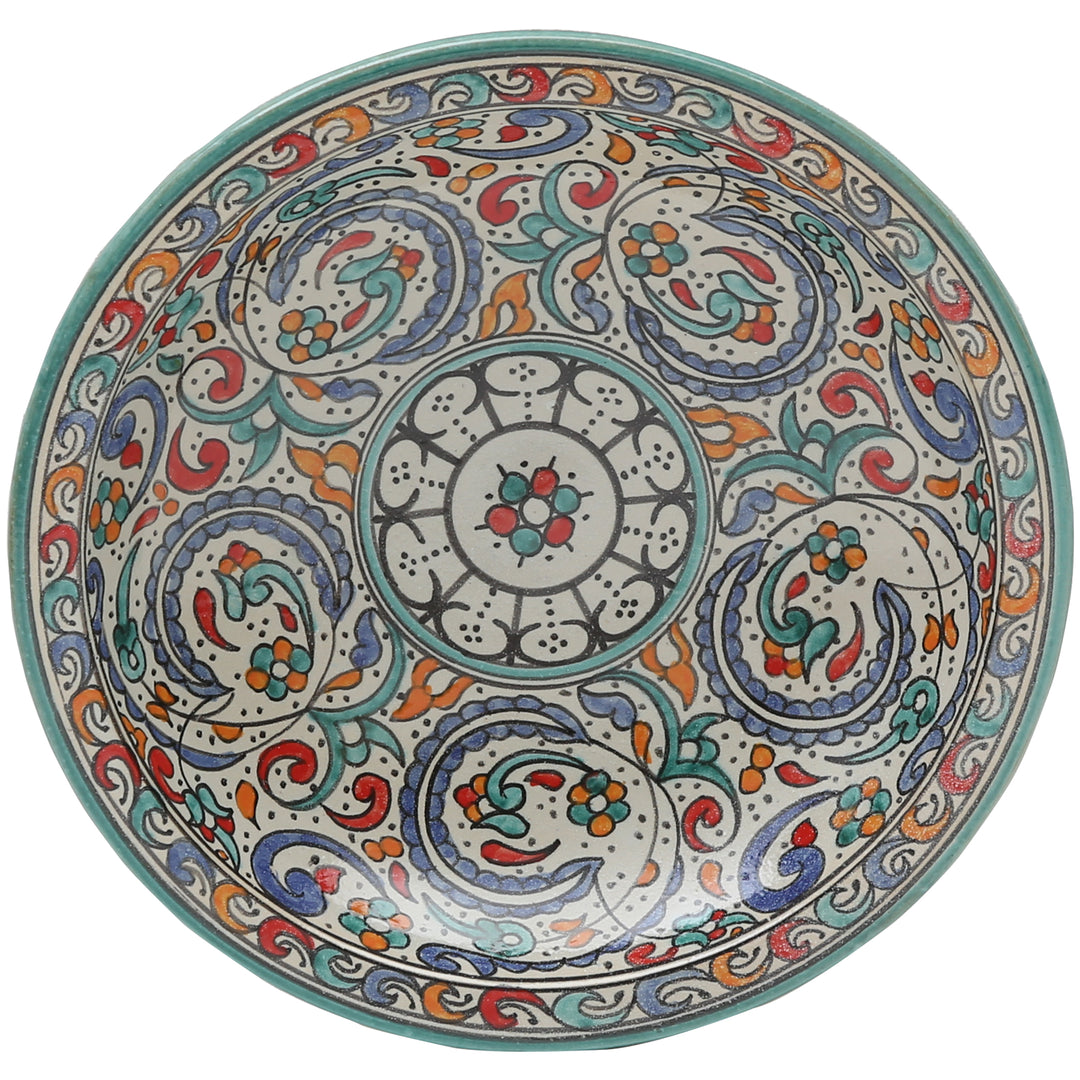 Ciotola in ceramica dipinta a mano proveniente da Fès, con motivi floreali e rampicanti dai colori vivaci