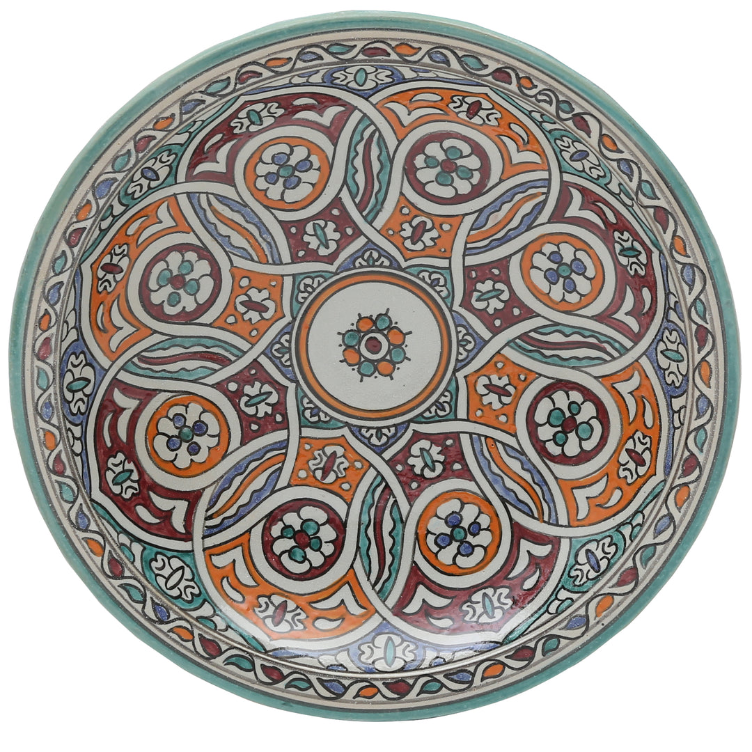 Ciotola in ceramica marocchina proveniente da Fès con motivo intrecciato colorato, Ø 35 cm