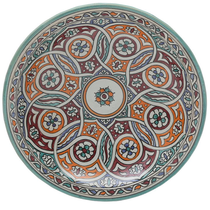 Ciotola in ceramica marocchina proveniente da Fès con motivo intrecciato colorato, Ø 35 cm