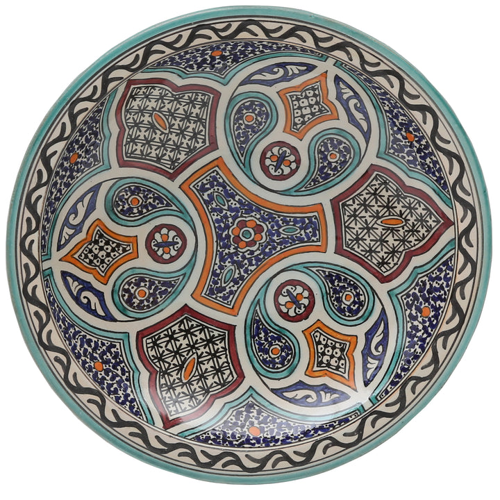 Ciotola in ceramica marocchina proveniente da Fès – turchese e arancione – Ø 35 cm