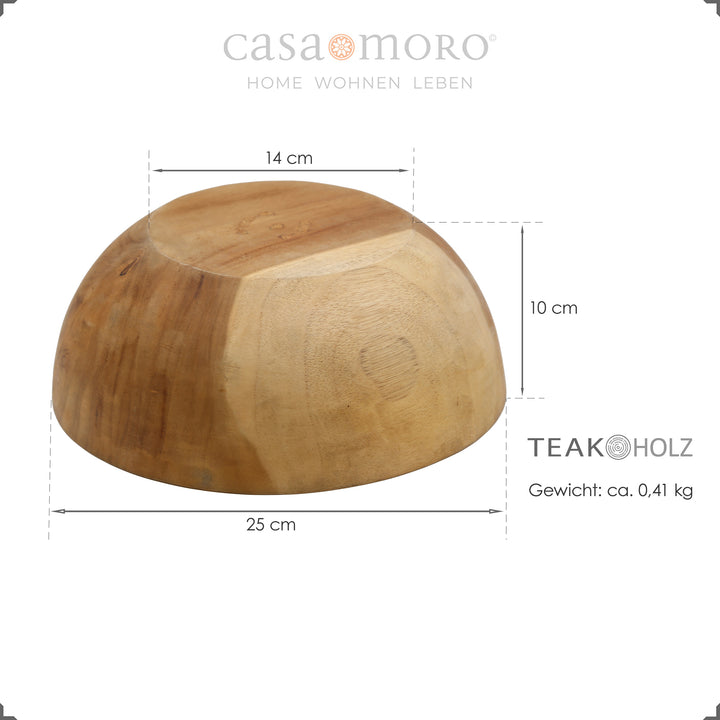 Ciotola in teak con dimensioni – Ø 25 cm, altezza 10 cm, peso ca. 0,41 chilogrammi