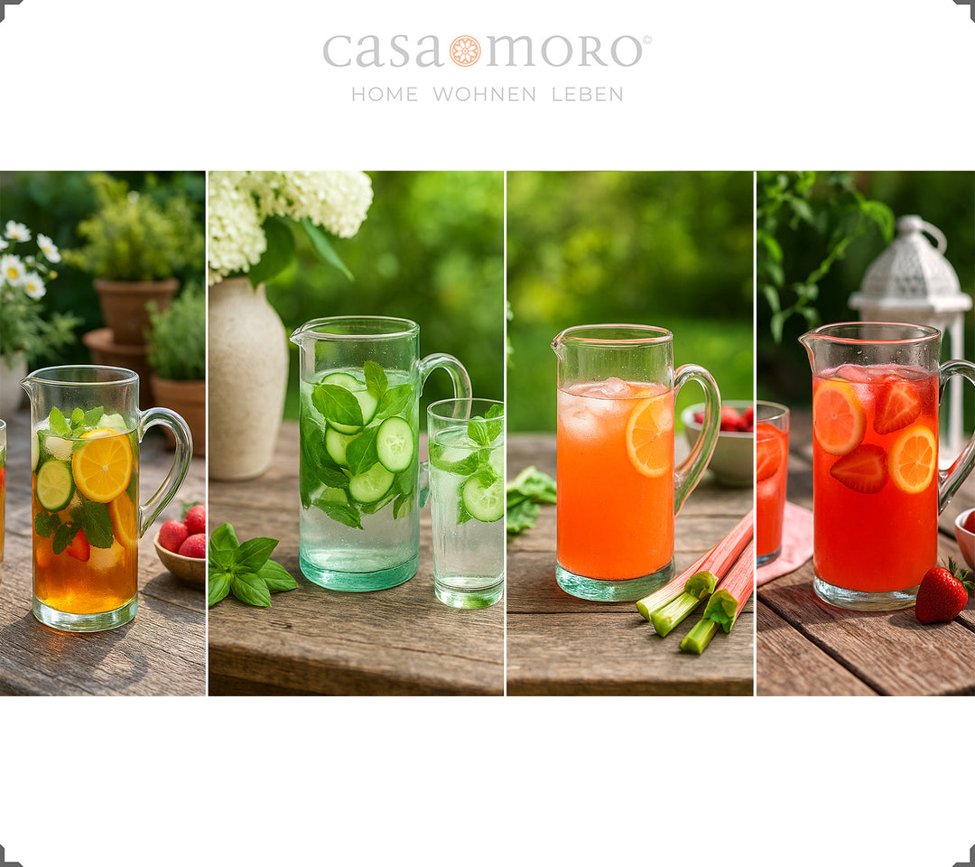 Caraffa in vetro trasparente - volume 1 litro, con manico e beccuccio