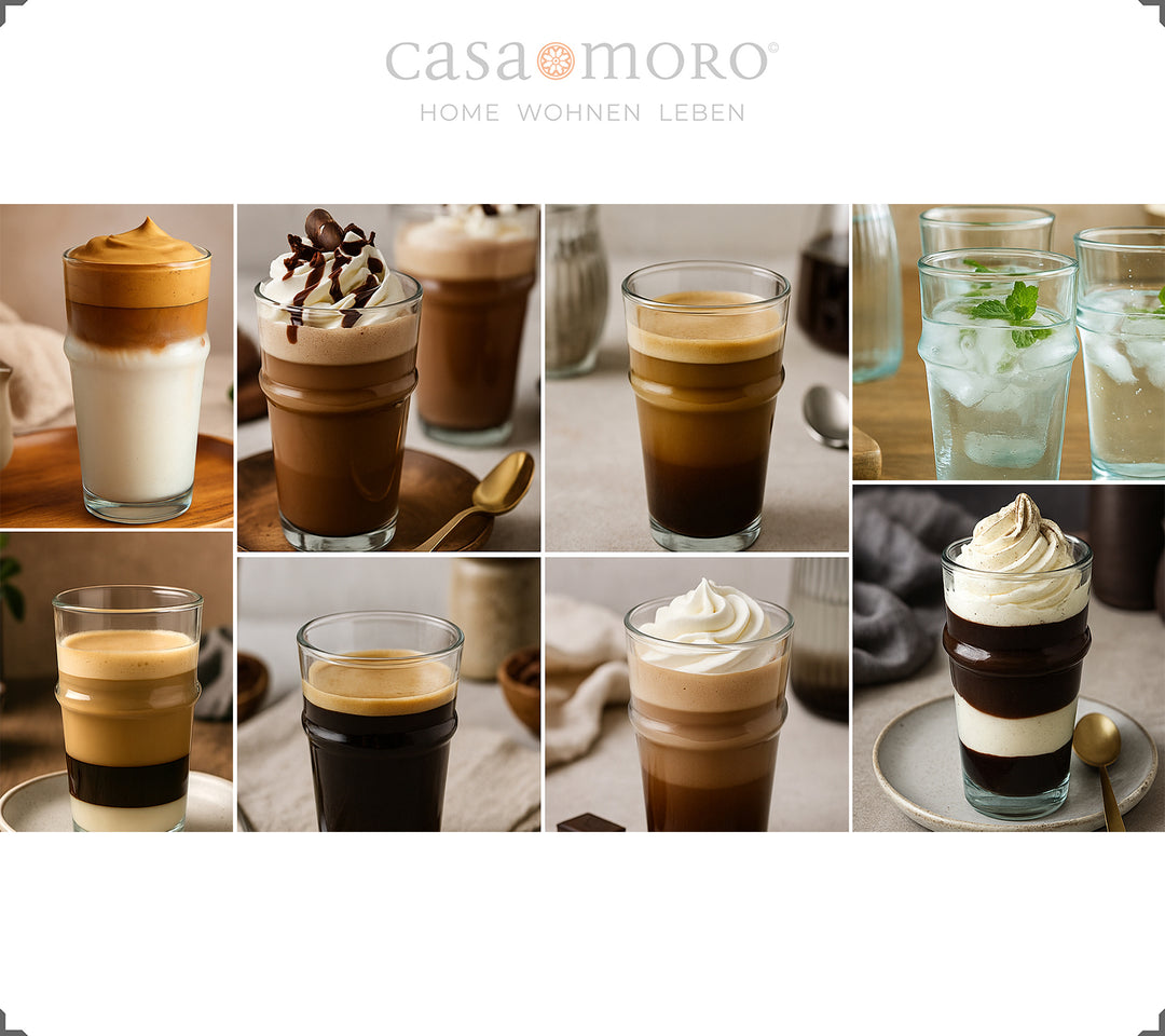 Set di 4 bicchieri da latte macchiato - soffiati a mano in vetro riciclato