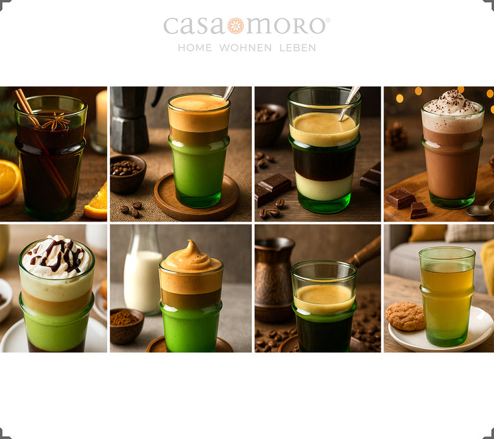 Set di bicchieri da latte macchiato in verde - 4 bicchieri soffiati a bocca in vetro antico