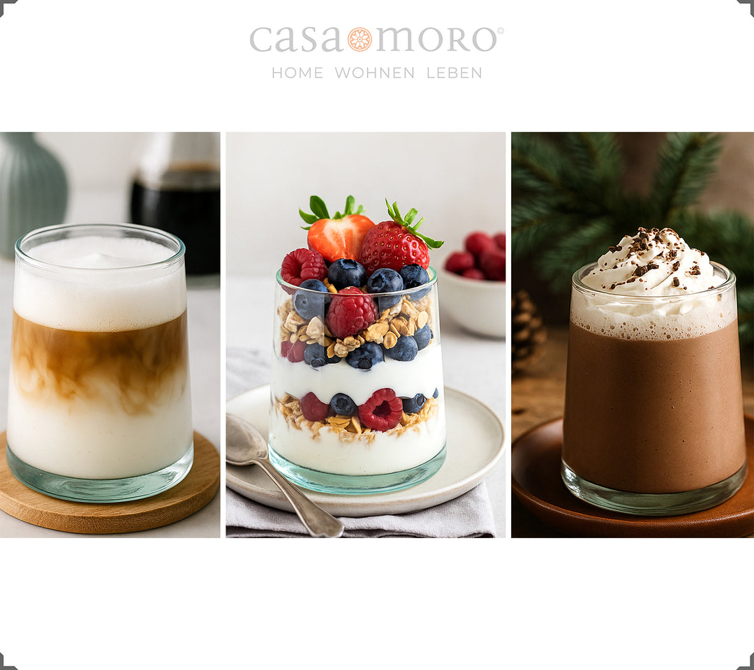 Quattro bicchieri da long drink dalla forma semplice, leggermente conica, soffiati a bocca