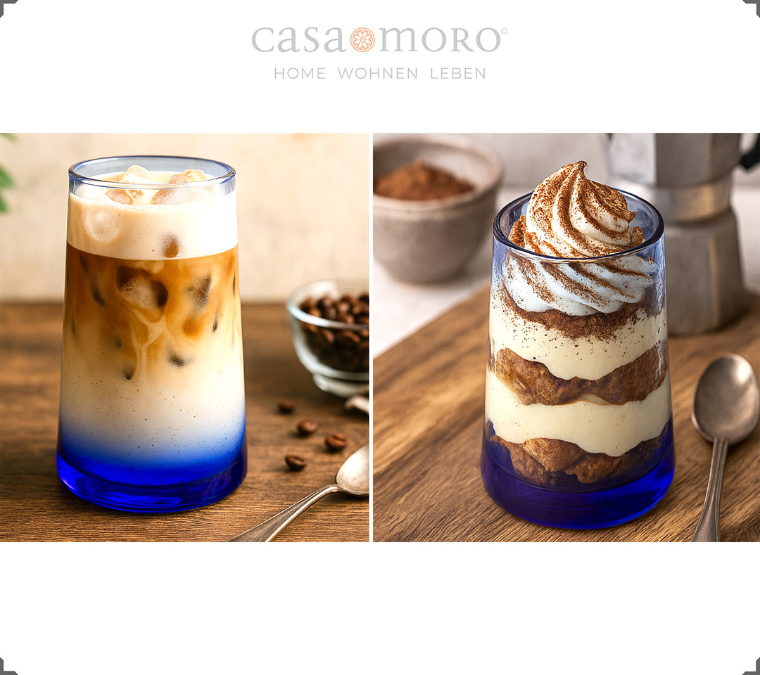 Set di 4 bicchieri da long drink blu - adatti per caffè freddo, aperitivi o cocktail