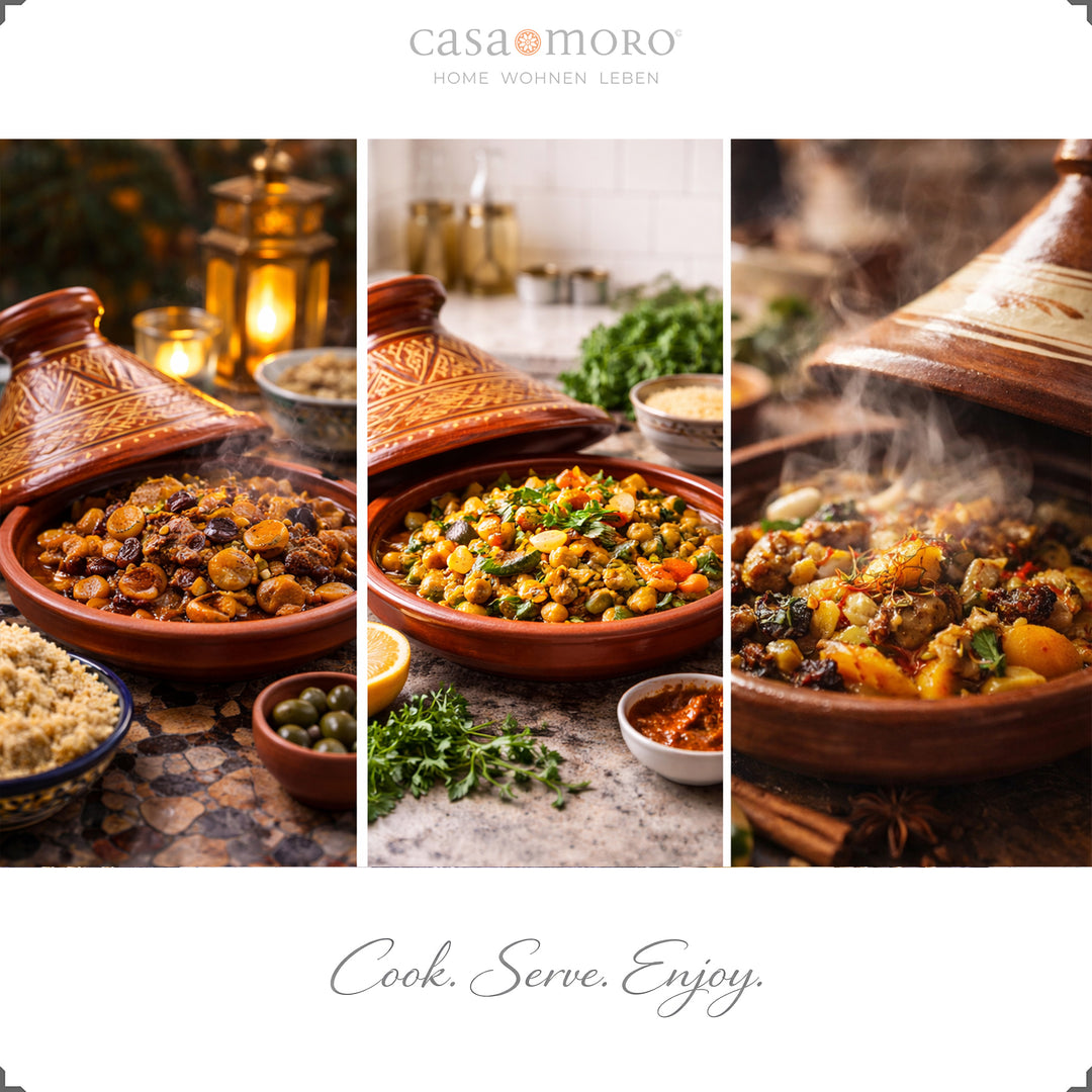 Glasierte marokkanische Tagine mit Henna-Dekor, traditioneller Kochtopf für Lamm, Fisch oder vegetarisch