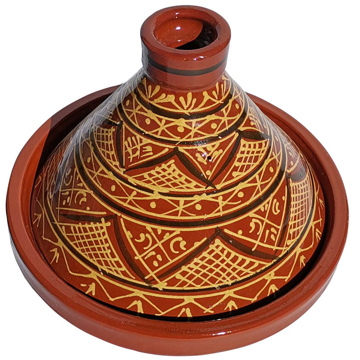 Glasierte marokkanische Tajine aus Ton mit Henna-Dekor, traditioneller Schmortopf für aromatische Rezepte