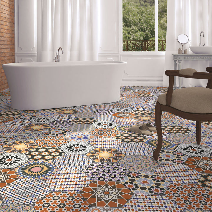 Piastrelle patchwork orientali – esagono 32,8x28,5 cm