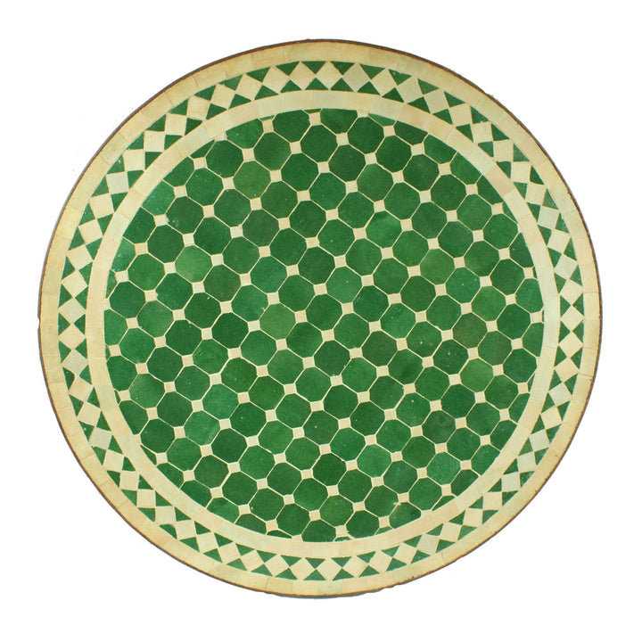 Tavolo in mosaico dal Marocco - Rotondo - Verde smaltato bianco - M60-30