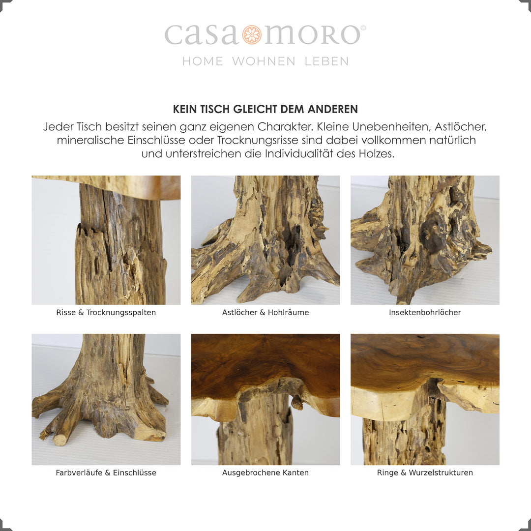 Podest aus Teakholz mit gewachsenem Wurzelgestell, stabil & charaktervoll