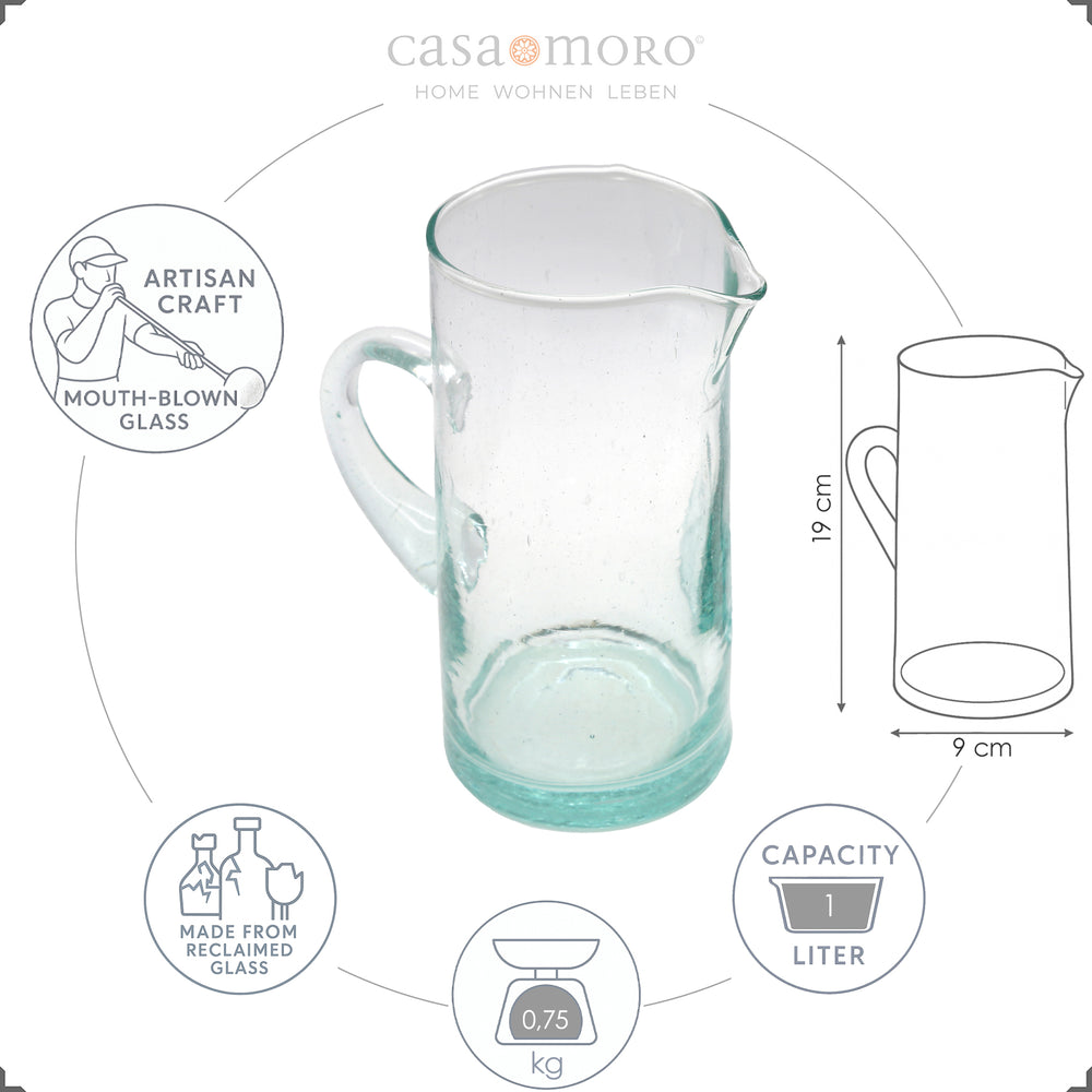 Caraffa con succo di frutta e ghiaccio, realizzata in vetro trasparente soffiato a mano