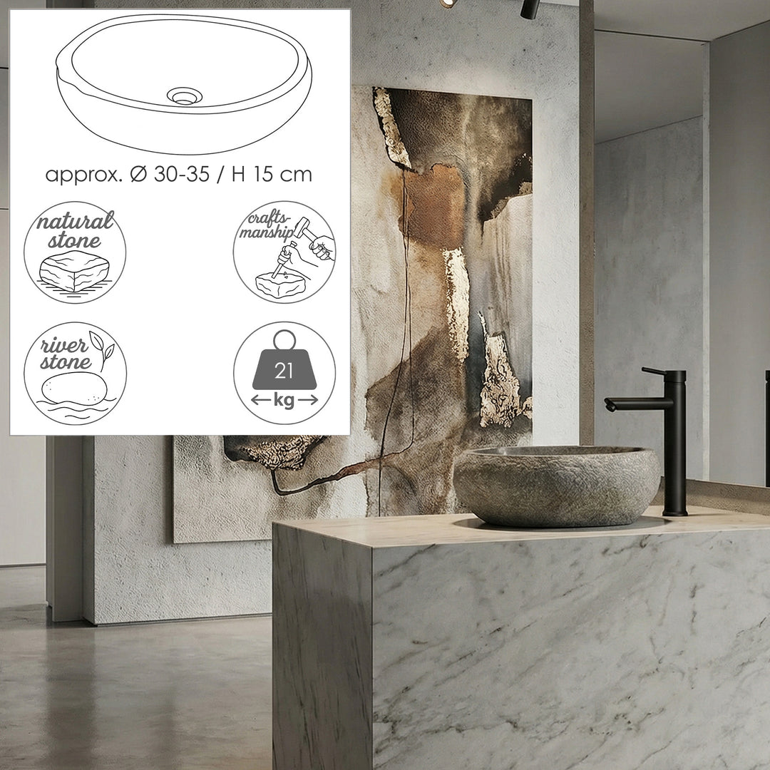 Lavabo in pietra naturale Ø 30-35 – pietra di fiume