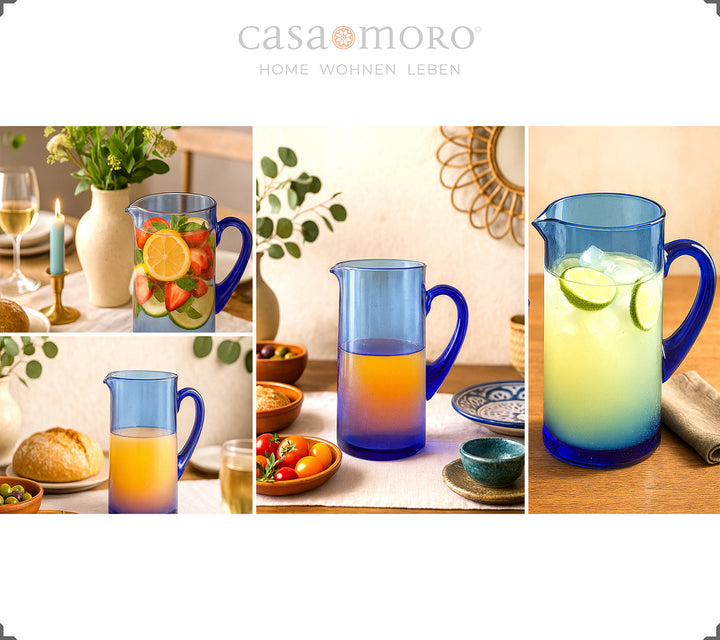 Caraffa per acqua, succo o spritz - realizzata in resistente vetro blu